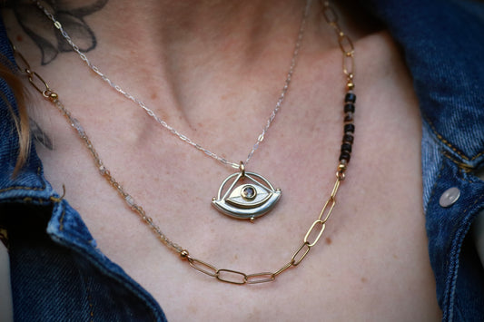 Herkimer Diamond, Agate and Gold Necklace