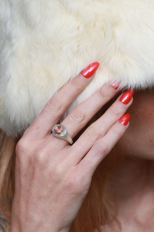 Sunstone + Floral Signet Ring