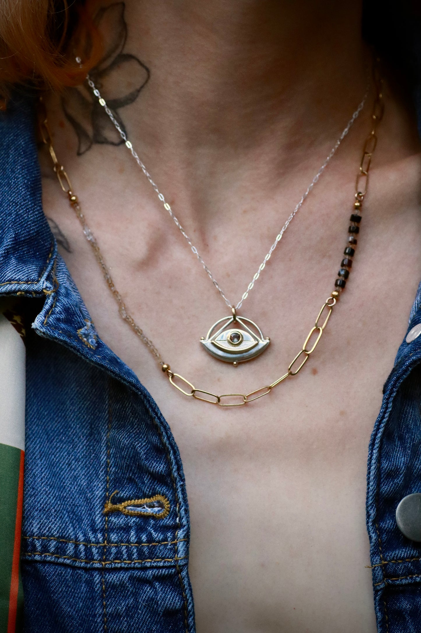 Herkimer Diamond, Agate and Gold Necklace