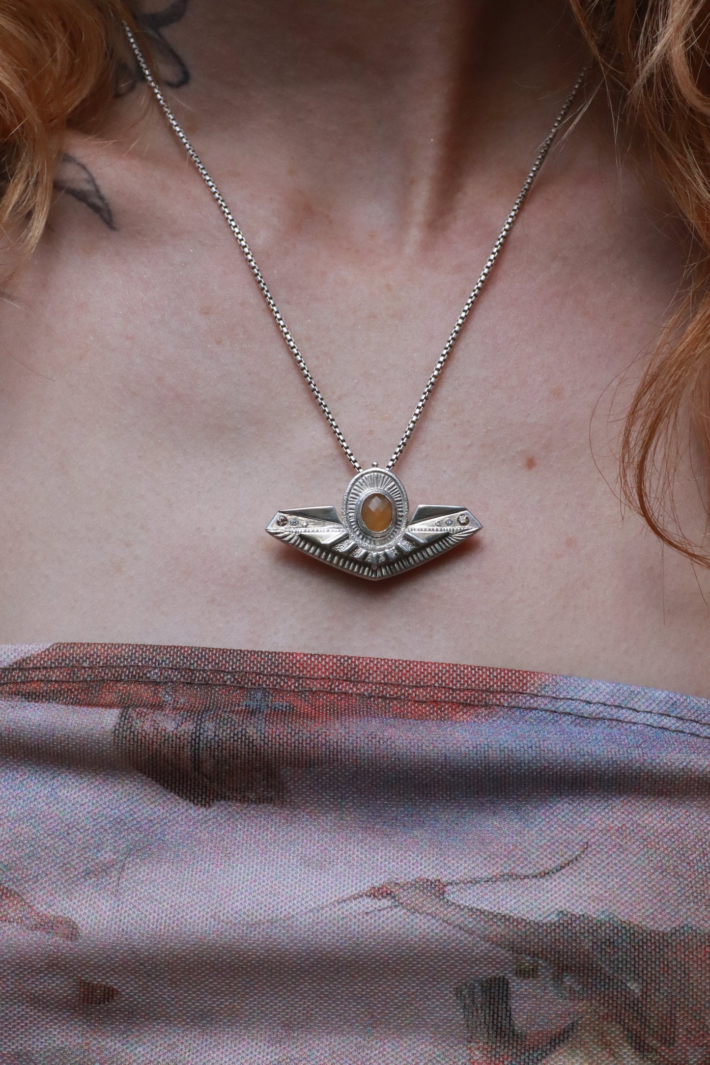 Sunstone + Diamonds Amulet