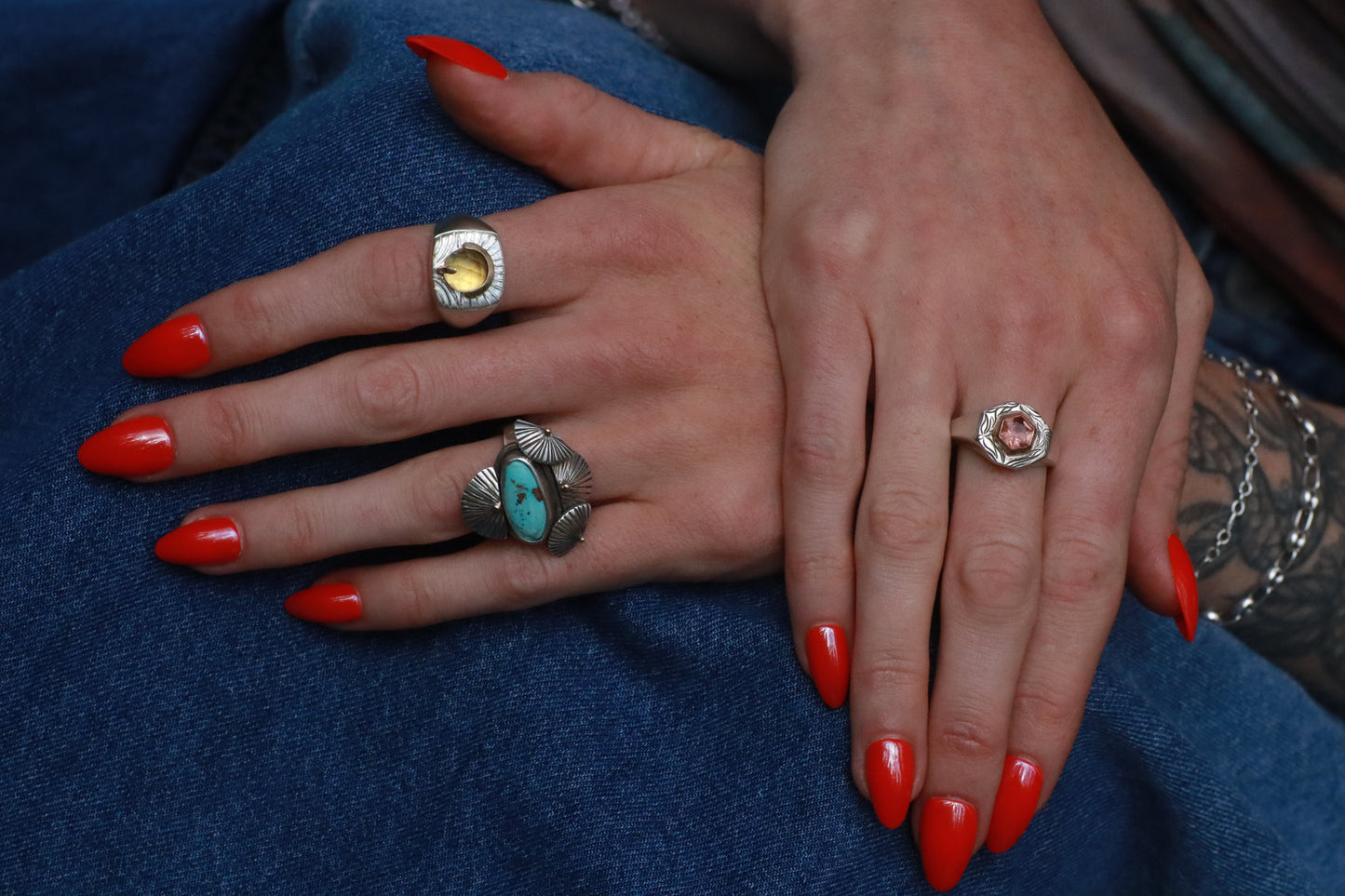 Sunstone + Floral Signet Ring