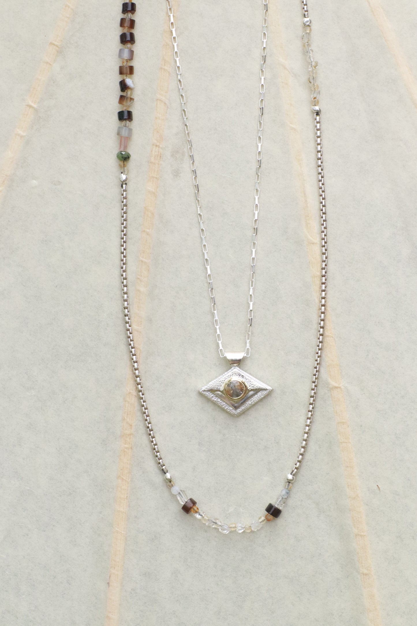 Herkimer diamonds, agate and silver necklace