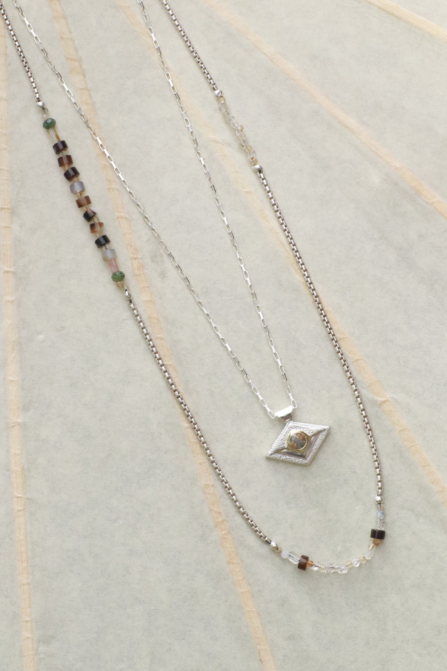 Herkimer diamonds, agate and silver necklace