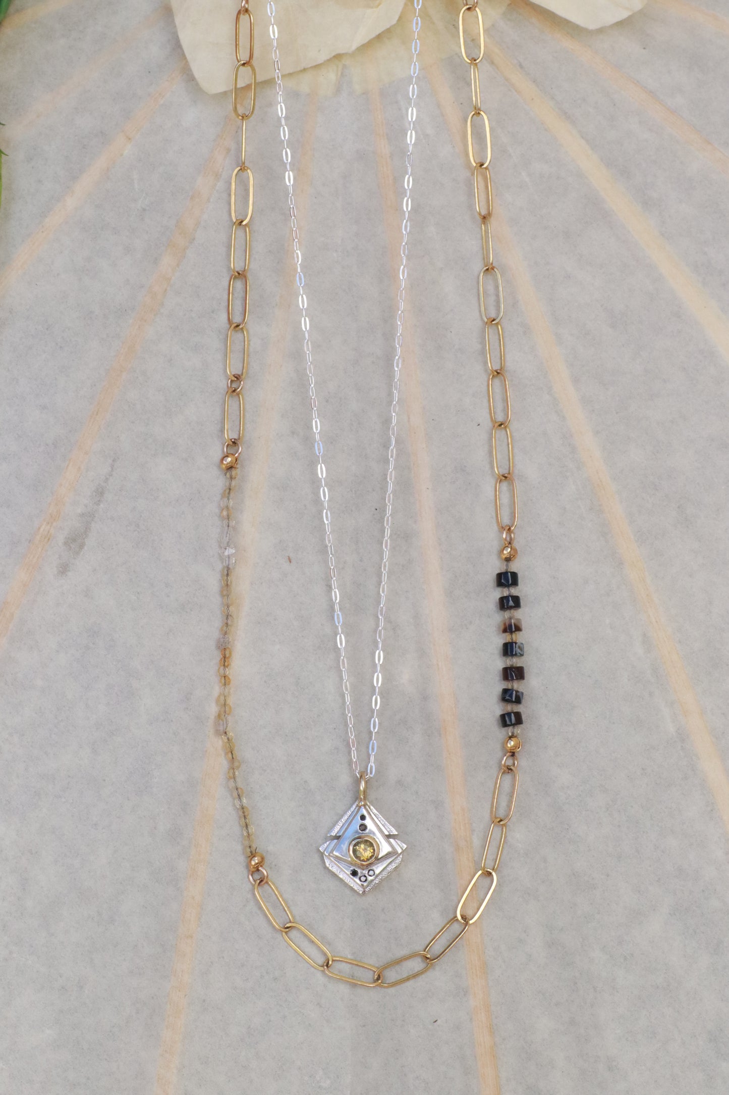 Herkimer Diamond, Agate and Gold Necklace