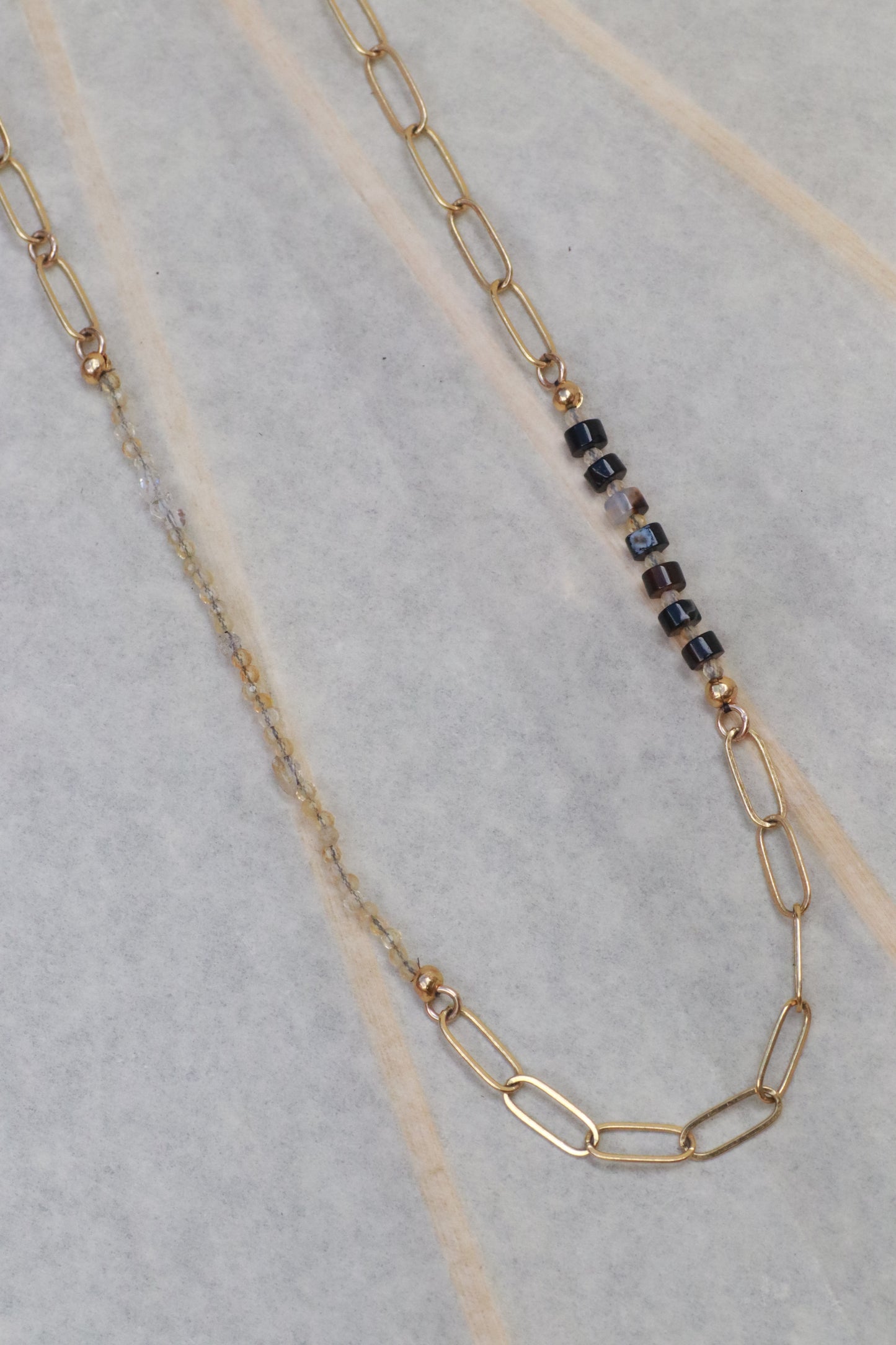 Herkimer Diamond, Agate and Gold Necklace