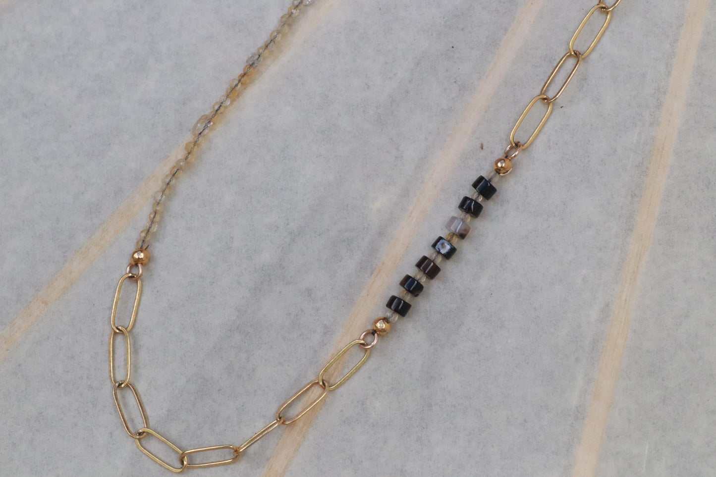 Herkimer Diamond, Agate and Gold Necklace