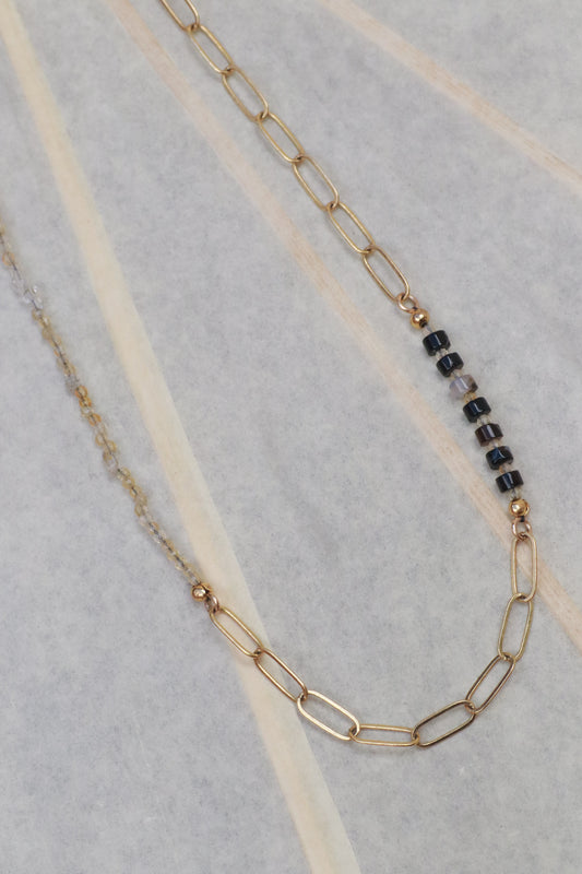 Herkimer Diamond, Agate and Gold Necklace