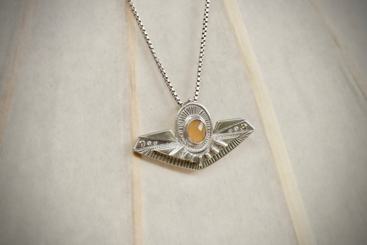 Sunstone + Diamonds Amulet