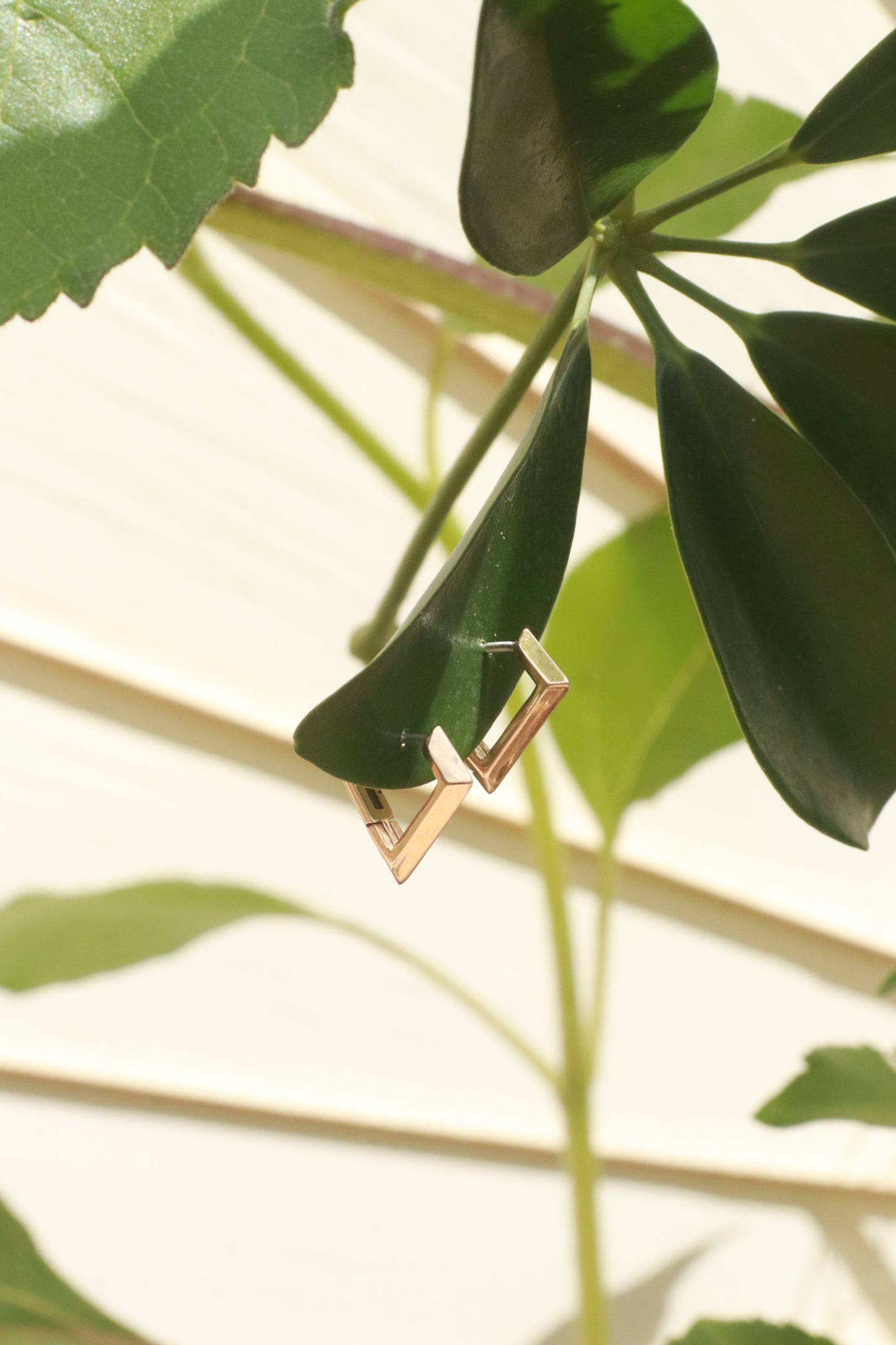 Bronze and Silver Geometric Huggie Hoops