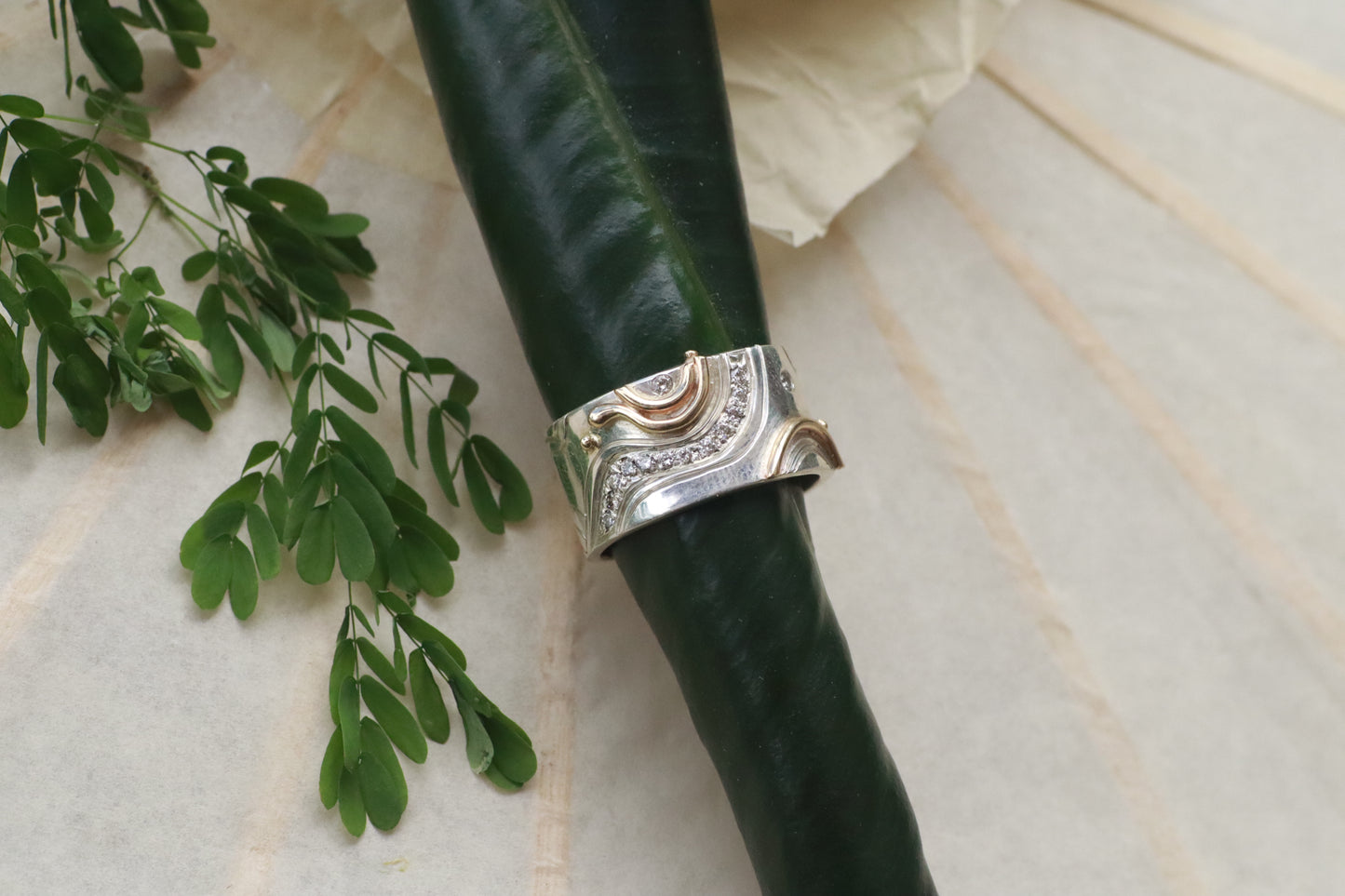 Wavy Diamonds + Gold Ring
