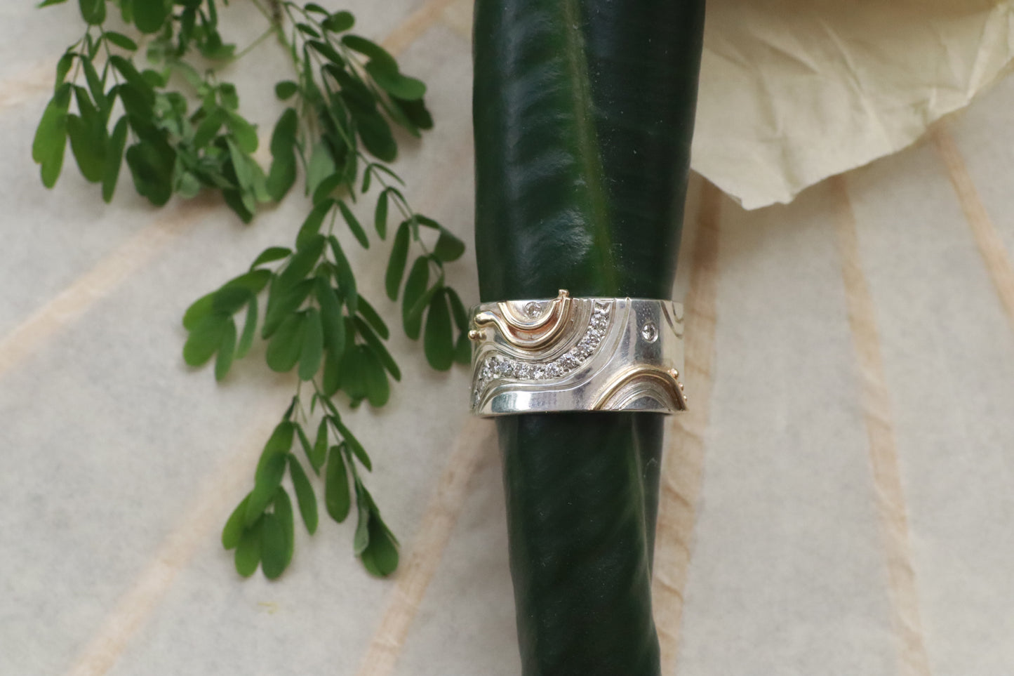 Wavy Diamonds + Gold Ring