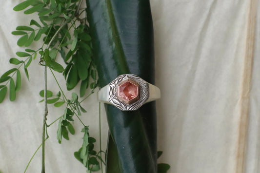 Sunstone + Floral Signet Ring