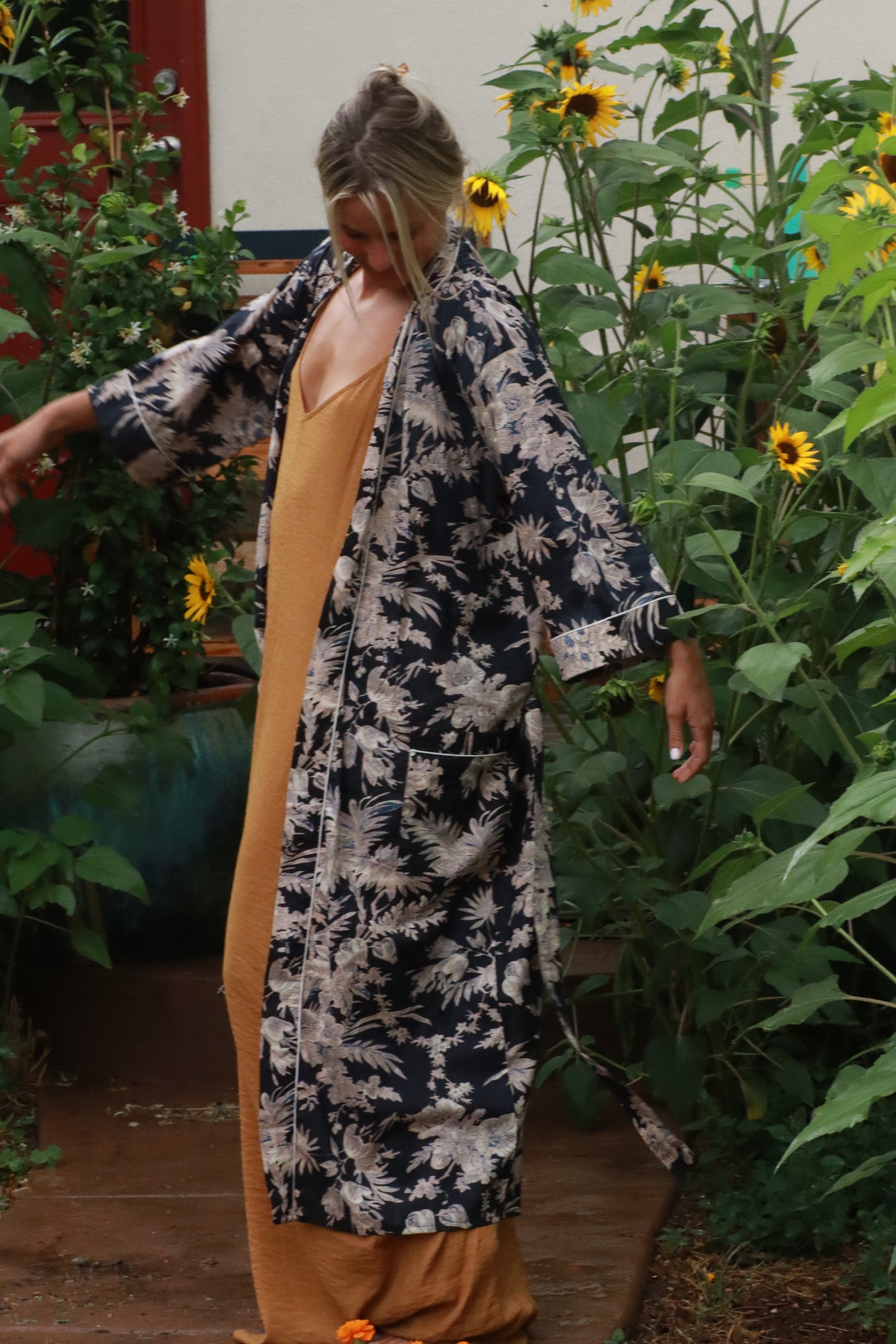 Black and Cream Block Print Kimono