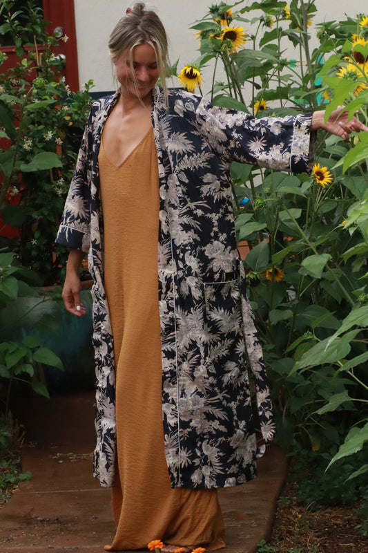 Black and Cream Block Print Kimono