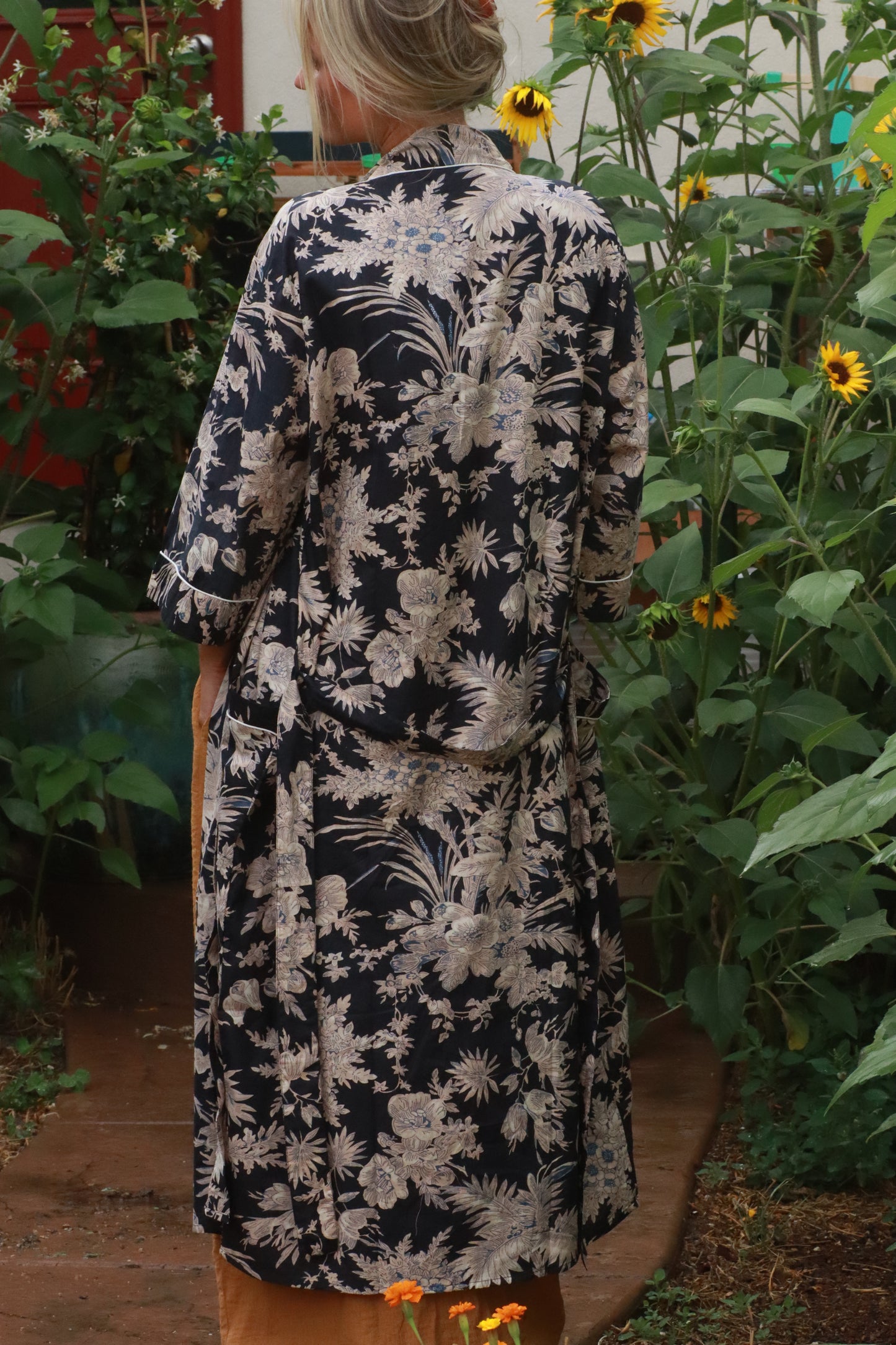 Black and Cream Block Print Kimono
