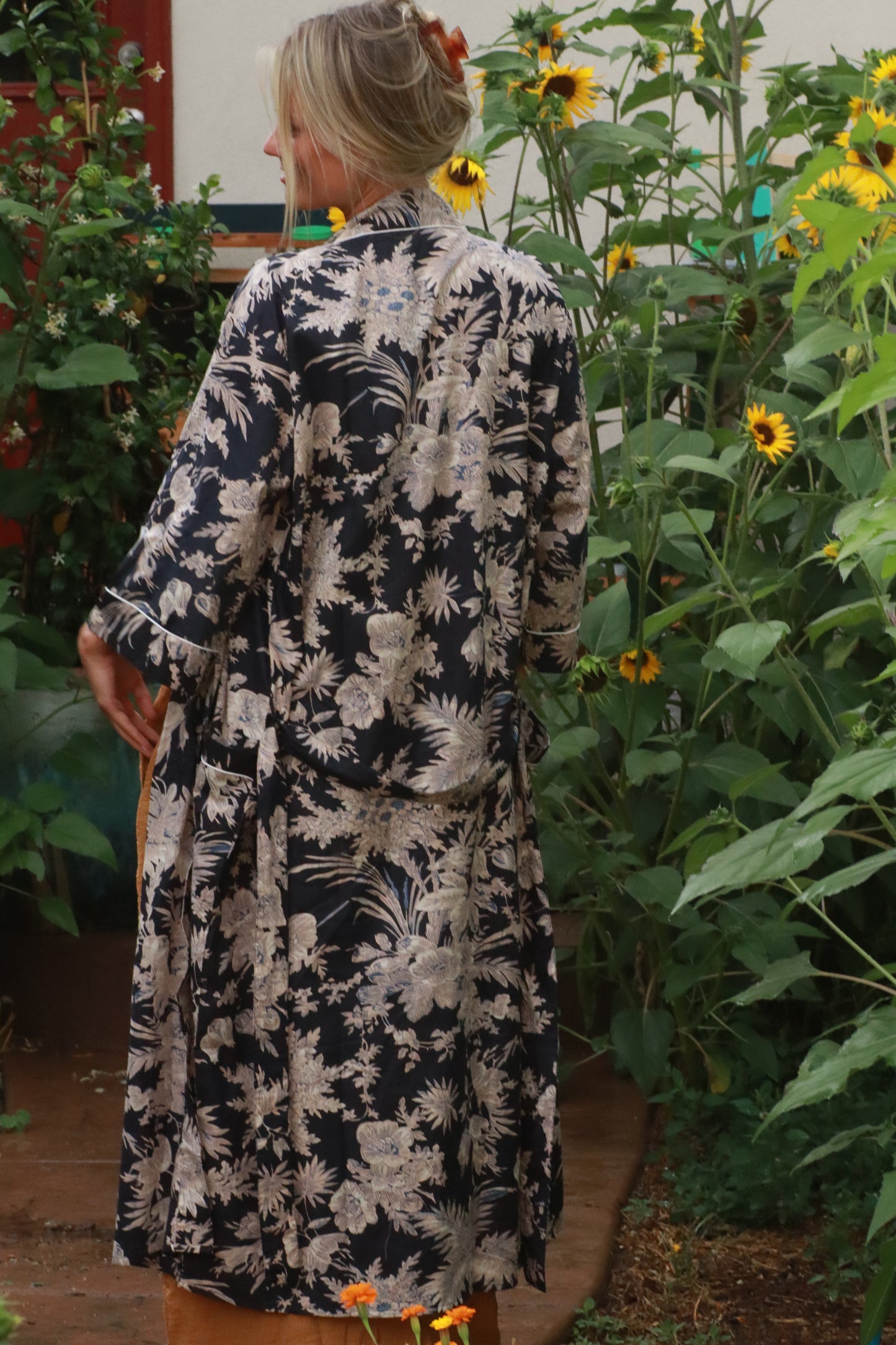 Black and Cream Block Print Kimono