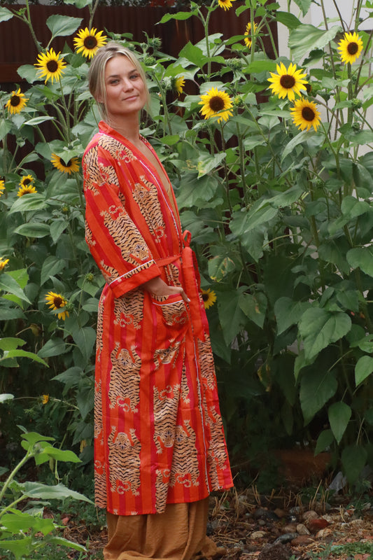 Tiger Block Print Kimono
