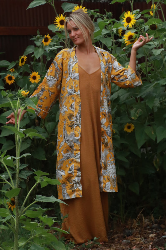 Yellow Block Print Kimono