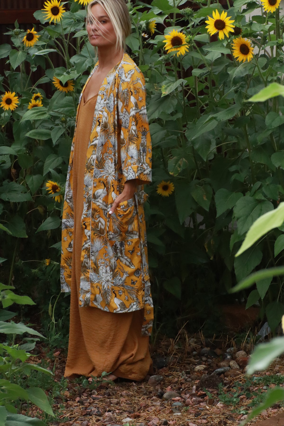 Yellow Block Print Kimono