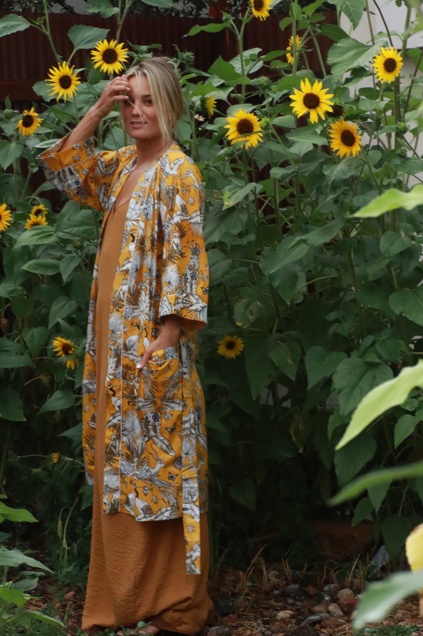 Yellow Block Print Kimono