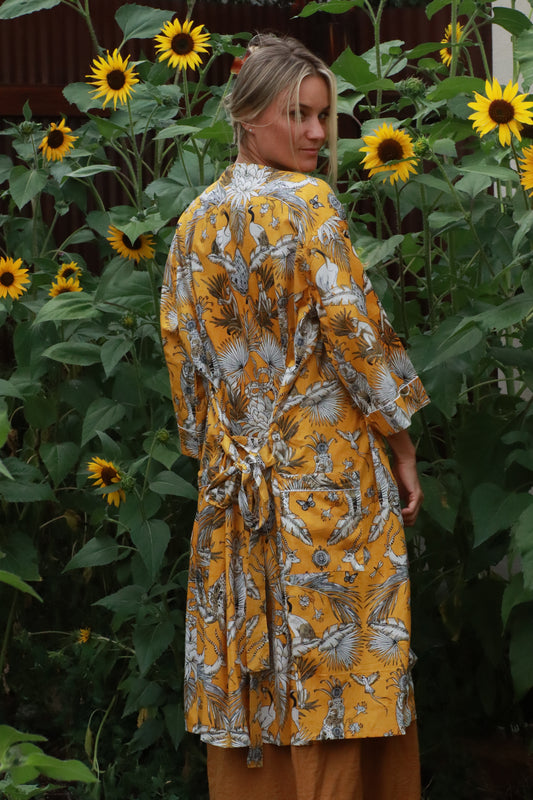 Yellow Block Print Kimono