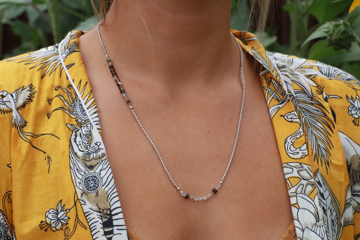 Herkimer diamonds, agate and silver necklace