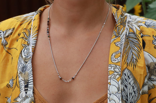 Herkimer diamonds, agate and silver necklace