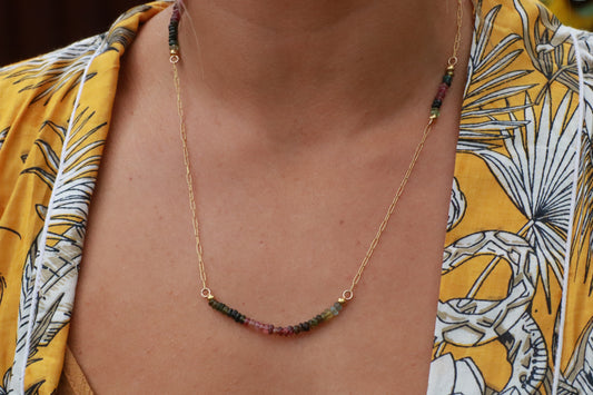 Rainbow Tourmaline and Gold Necklace