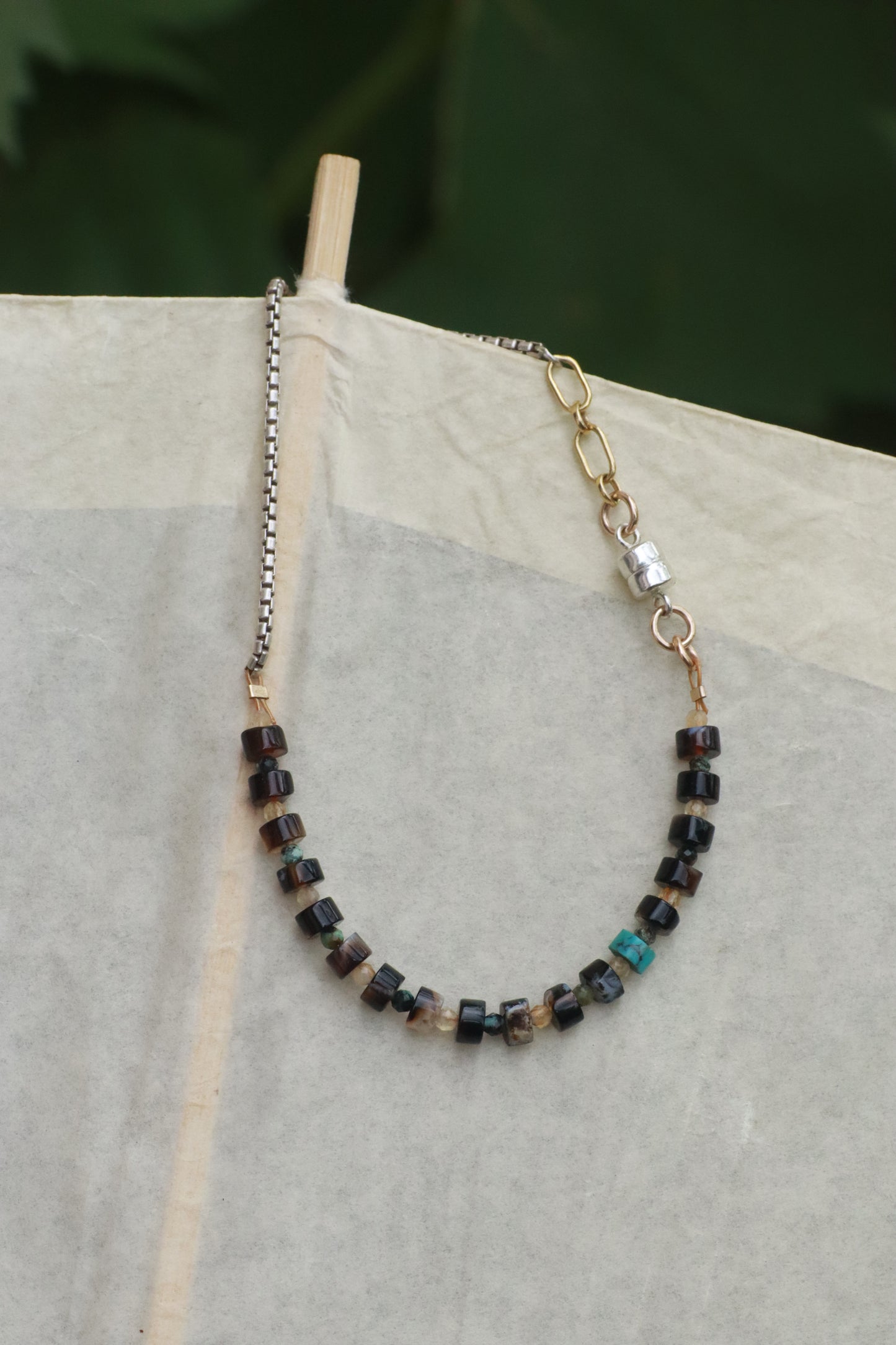 Agate, Citrine and Box Chain Bracelet