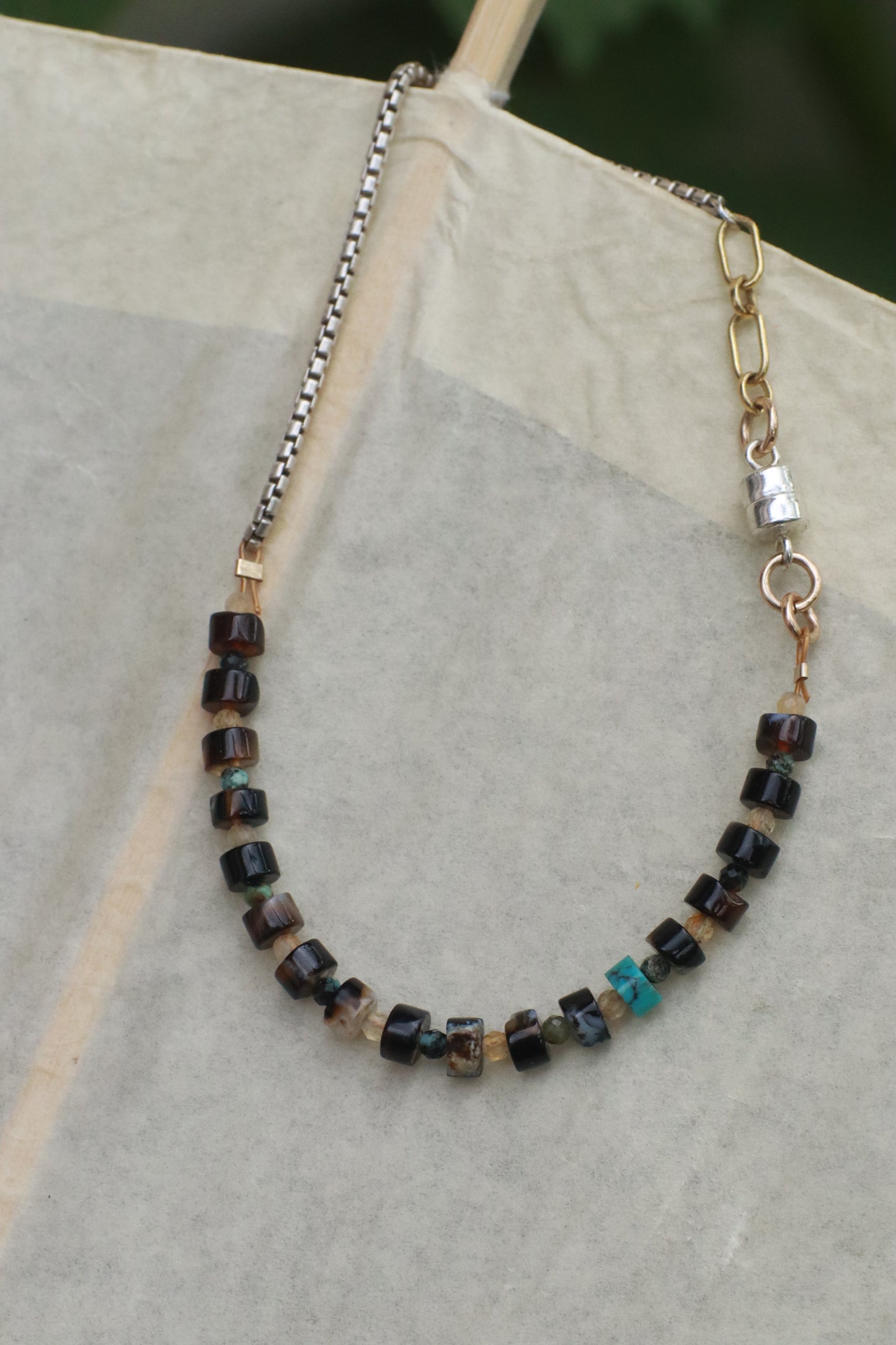 Agate, Citrine and Box Chain Bracelet