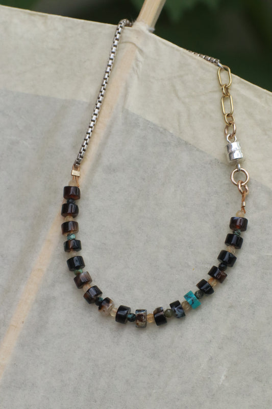 Agate, Citrine and Box Chain Bracelet